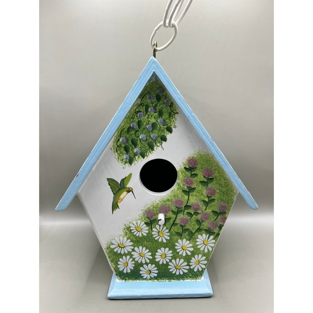 Kathy Hatch Collection Hand Painted Wooden Birdhouse Floral Hummingbird 6.75x8.5